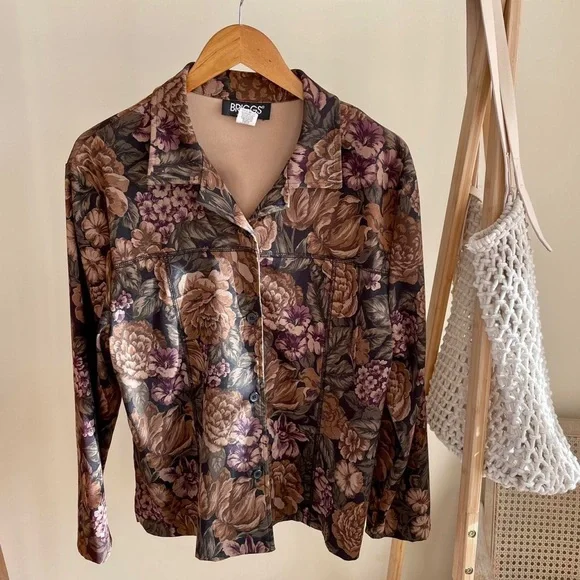 Vintage Faux Suede Floral Tapestry Button Front Collared Chore Jacket - Picture 2 of 4